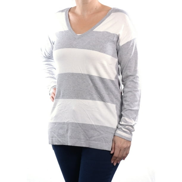 Vince Camuto Womens White V-Neck Colorblock Sweater Shirt M BHFO 8168